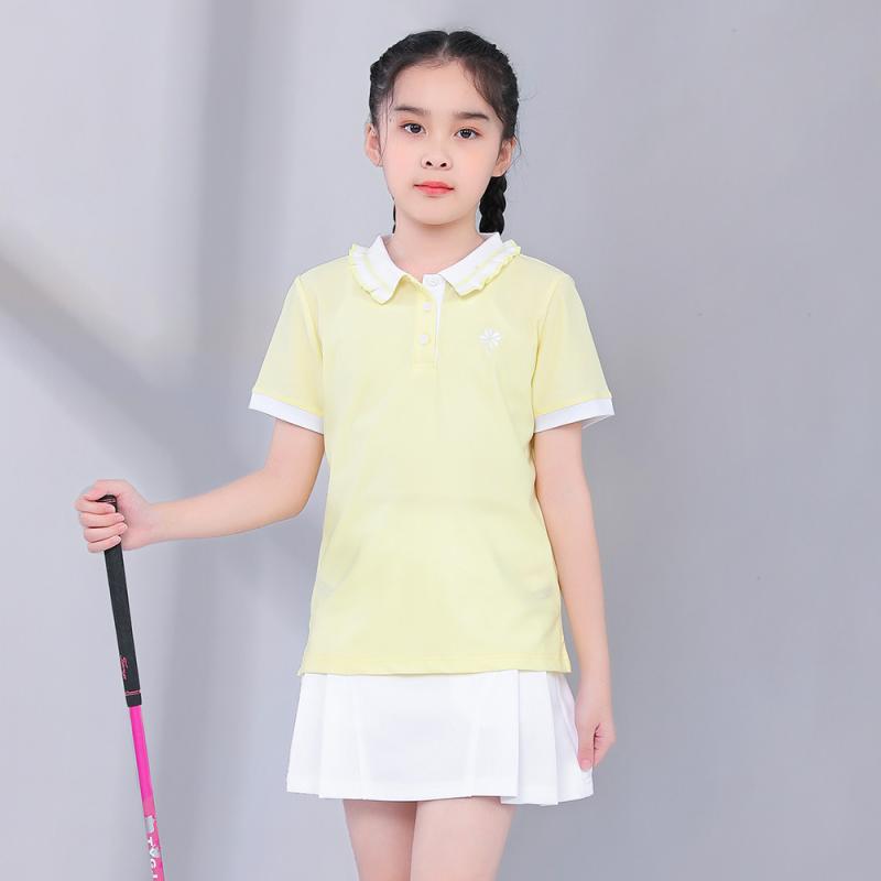 ゴルフウェア キッズ・ガールズ 半袖ポロシャツ スポーツTシャツ 子供用 襟付きトップス 無地 接触冷感 吸湿速乾 ゴルフ テニス バドミントン 運動着 練習着
