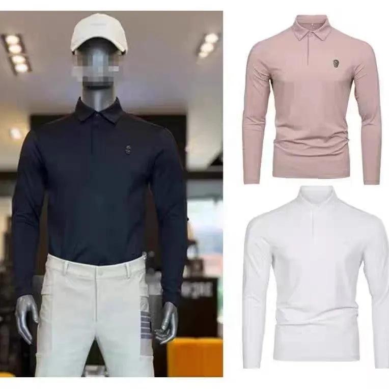 ゴルフウェア 男性用 春物 長袖 Tシャツ ストレッチ 伸縮性 保温性 竹繊維 ピンク系 ブラック ホワイト|トミーショップ 店