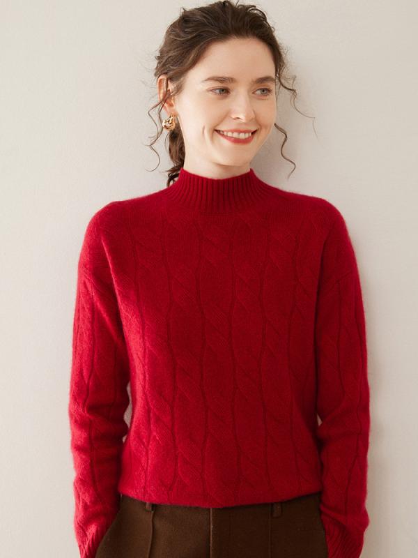 編み物・スウェーター レディース カシミール混 落っこちる肩先 ゆったり 朦々たる 肋筋編み ティーシャツ 秋冬 あたたかい 肌付き 青絨米 安可拉紅 貴石紅 窈窕たる駝 ・垢駝色 飛び切り薄墨色 S M L XL XXL