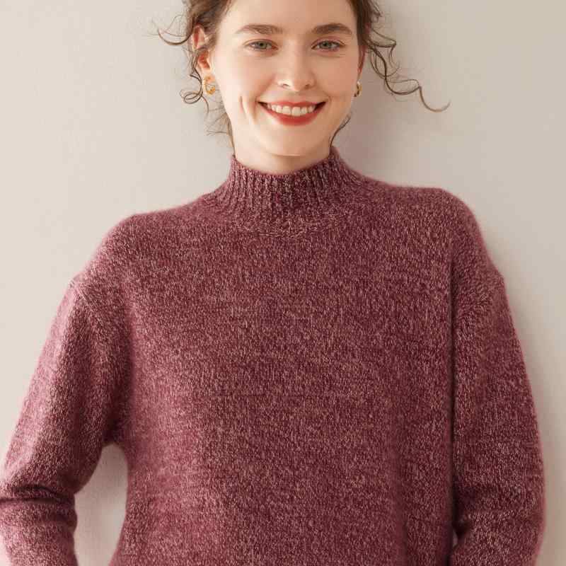 編み物 レディース 秋冬 成人女性用 カシミール スウェーター ティーシャツ 生あたたかい 花柄 ゆったり 長袖 二分の一ハイネック 落っこちる肩先 黒 緑 駱駝 カーキ 紫