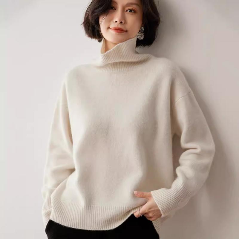 ニット レディース カシミヤ ウール セーター 秋冬 トップス プルオーバー ハイネック 厚手 ゆったり ドロップショルダー リブ編み きれいめ 通勤 オフィス カジュアル ベージュ ホワイト ワインレッド キャメル｜トミーショップ 店