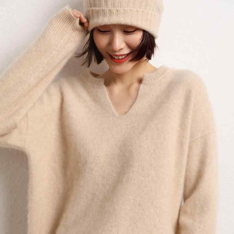 ニット レディース カシミヤ Vネック プルオーバー 秋冬 トップス 長袖 ドロップショルダー ゆったり 接触冷感 エレガント 上品 オフィス カジュアル 青色 紫色 白色