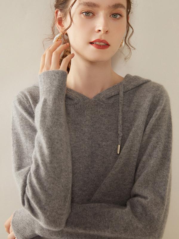 ニット レディース カシミヤ100% パーカー 秋冬 薄手 ゆったり フード付き セーター プルオーバー トップス 長袖 カットソー 無地 ホワイト 青 金 キャメル ブラック ピンク ベージュ 赤 グレー ネイビー S M L XL XXL