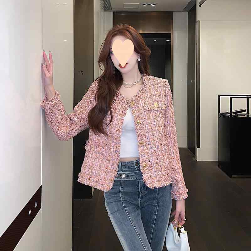 ジャケット レディース 大きいサイズ 秋冬 ショート丈 カーディガン アウター 粗花・希風 ツイード ピンク系 エレガント 通勤 オフィス