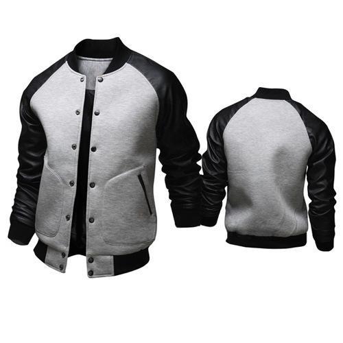ジャケット 男性用 切り替え コットン 長袖 立襟 カジュアル 春秋 スポーティー スマート M L XL 2XL 3XL 4XL ブラック ホワイト グレー