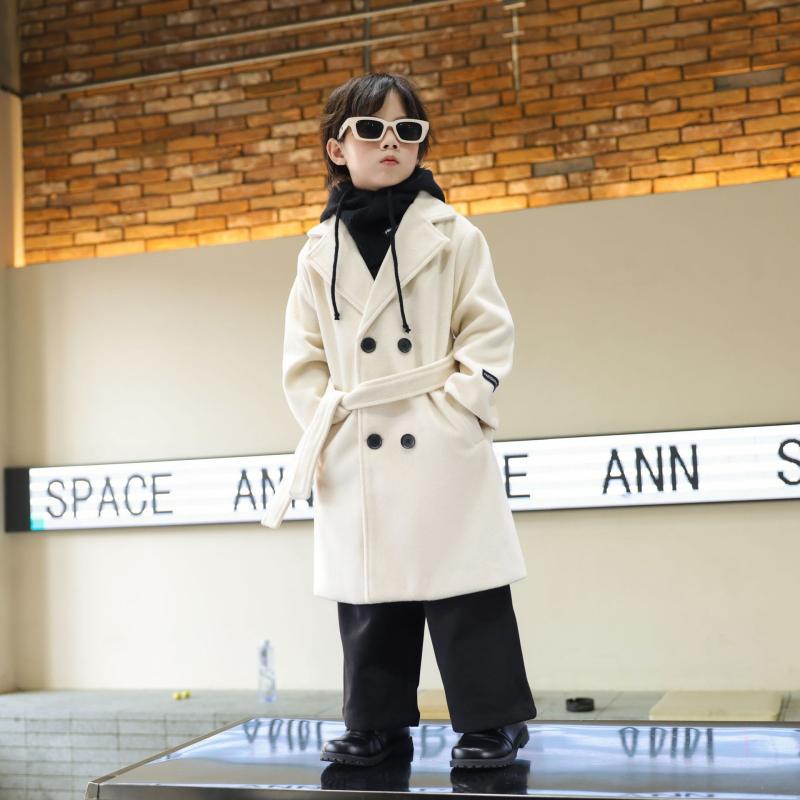 子供服 男の子用 コート 秋冬物 ブリティッシュスタイル ロング丈 アウター おしゃれ 中 ??? キッズ ウール風コート
