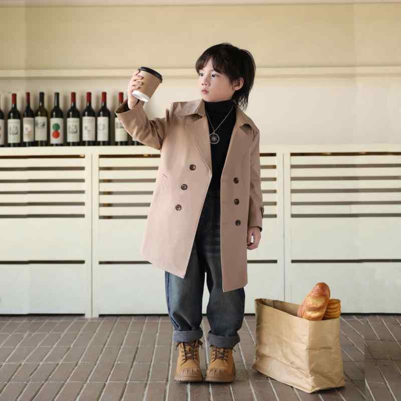子供服 ボーイズ トレンチコート キッズ ロングコート アウター 中 крупный 子供 英国風 無地 ポリエステル ブラック カーキ