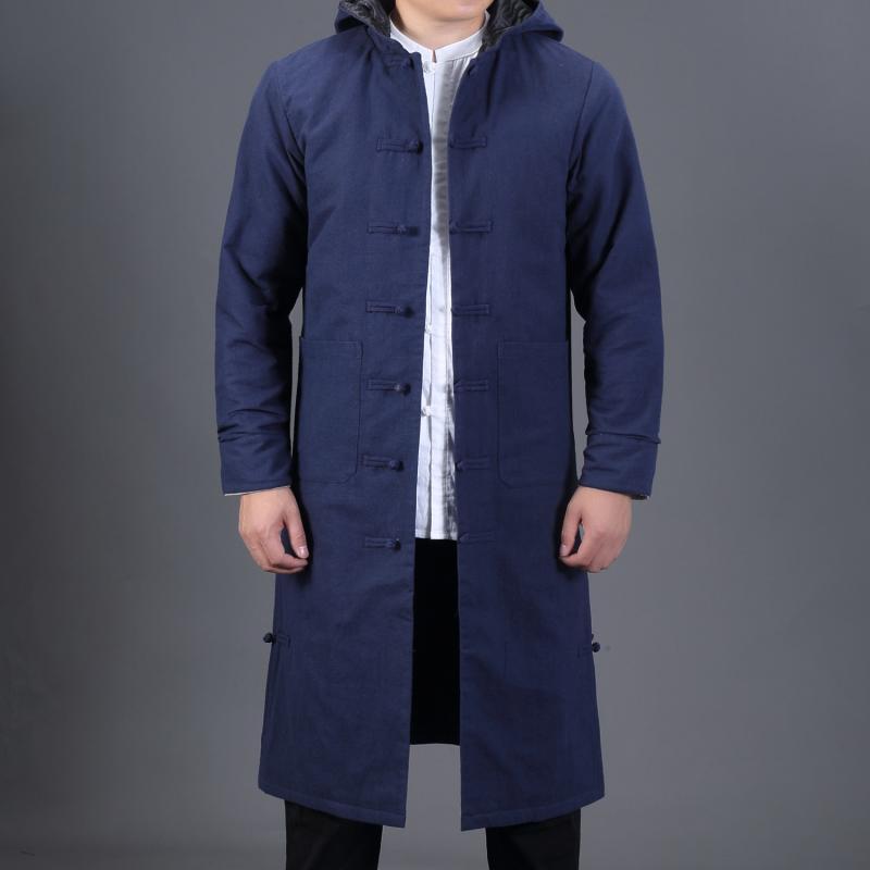 メンズ コート 中国風 男性用 ロング丈 厚手 フード付き コットン アウター 保温性 カジュアル 紳士服