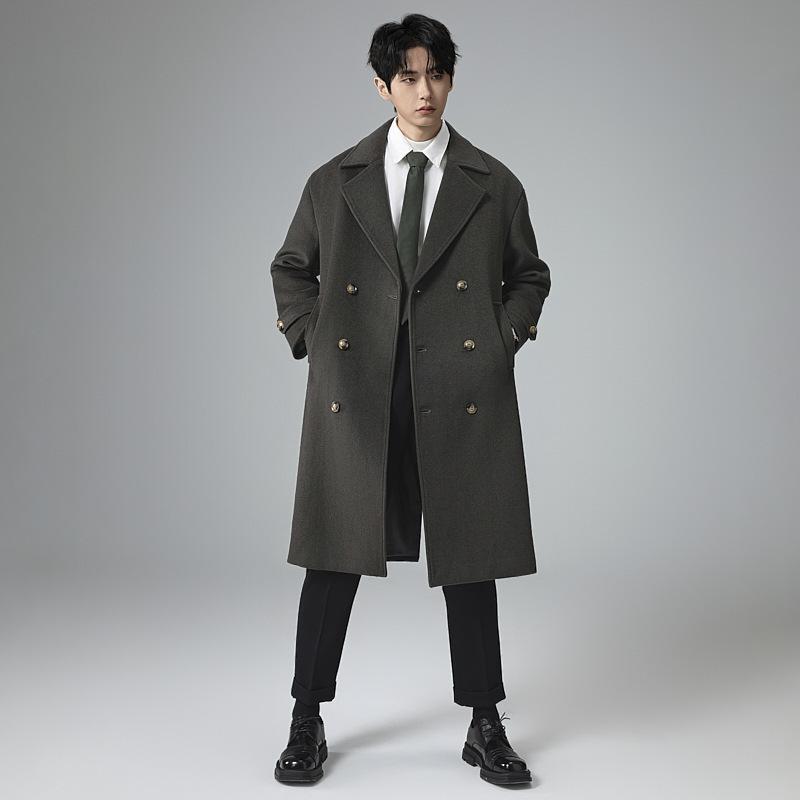 コート メンズ 男性用 春秋冬 ウール ロング オーバーサイズ 厚手 無地 ダークブラウン カーキ ブラック ゆったり ビジネス カジュアル 大きいサイズ