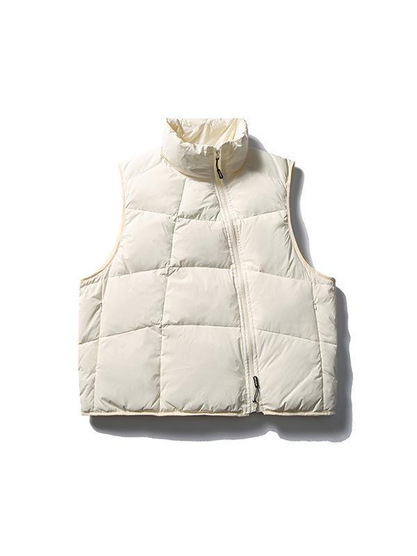 ダウンベスト 男性用 日系 レトロ 立襟 無地 白ダウン 95% 暖かい 防寒着 チョッキ 200g 充填 ホワイト ブラック グリーン