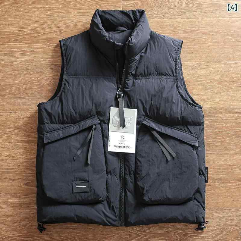 ダウンベスト 男性用 防風 暖かい 白ダックダウン 90%以上 秋冬 アウトドア キャンプ 登山 防寒 チョッキ