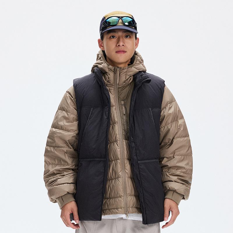 ダウンベスト メンズ ファッション 男性用 撥水 立襟 切り替え ゆったり 厚手 冬 浅灰色 ブラック 黒 深棕色 M L XL XXL