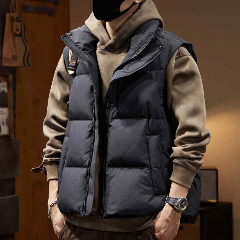 ダウンベスト 男性用 ゆったり 大きいサイズ 防寒 アウター コーデュロイ 無帽スタンドカラー 黒 ブラック ミントグリーン 軽量 ホワイトグースダウン|トミーショップ 店