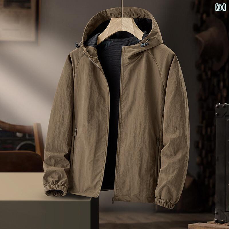 ジャケット 男性用 防風 防水 アウター アウトドア 登山服 カジュアル 深灰 ブラック 軍緑 駝色 配色 春秋