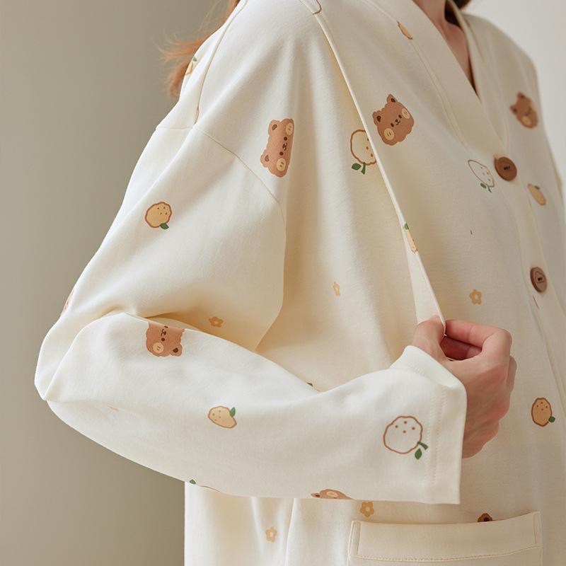 パジャマ レディース マタニティ 含ませる服 年月 綿100% 長袖 お部屋お召しもの 上下仕掛ける 産後 妊婦 亭主持ち 寝巻き M L XL XXL XXXL ベージュ 杏色 ペパーミント緑であること