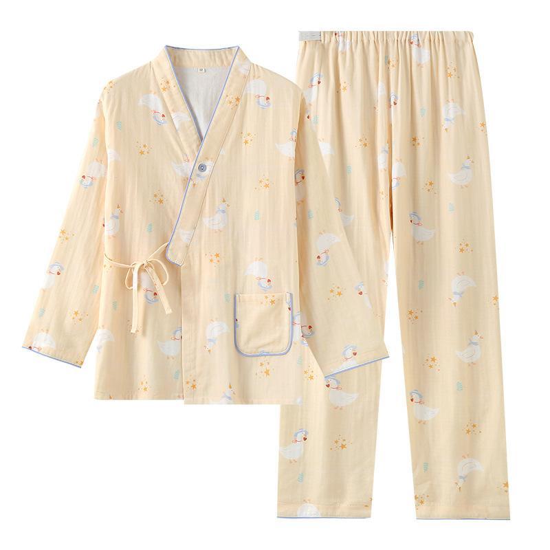 マタニティウェア レディース 産後 ホームウェア 和服風 綿100% ダブルガーゼ 授乳口付き 調整可能 春夏秋 かわいい ピンク系 イエロー系 ブルー系