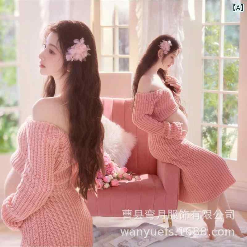 マタニティウェア レディース ニット セットアップ 妊婦 写真 撮影用 産前 産後 ポリエステル 長袖 膝丈 スカート 上下セット かわいい リラックス 清新 甘め