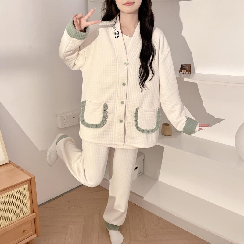 マタニティウェア レディース 秋冬 授乳服 産後 入院着 上下セット 厚手 あったか ポリエステル繊維 長袖 長ズボン L XL XXL 部屋着 普段使い かわいい 熊猫 ローズ小熊 跳跳兔