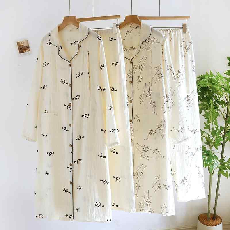 マタニティ パジャマ レディース 綿100％ 授乳服 春秋 ルームウェア 産前 産後 入院着 前開き 長袖 ズボン 上下2点セット かわいい 国風 熊猫 竹