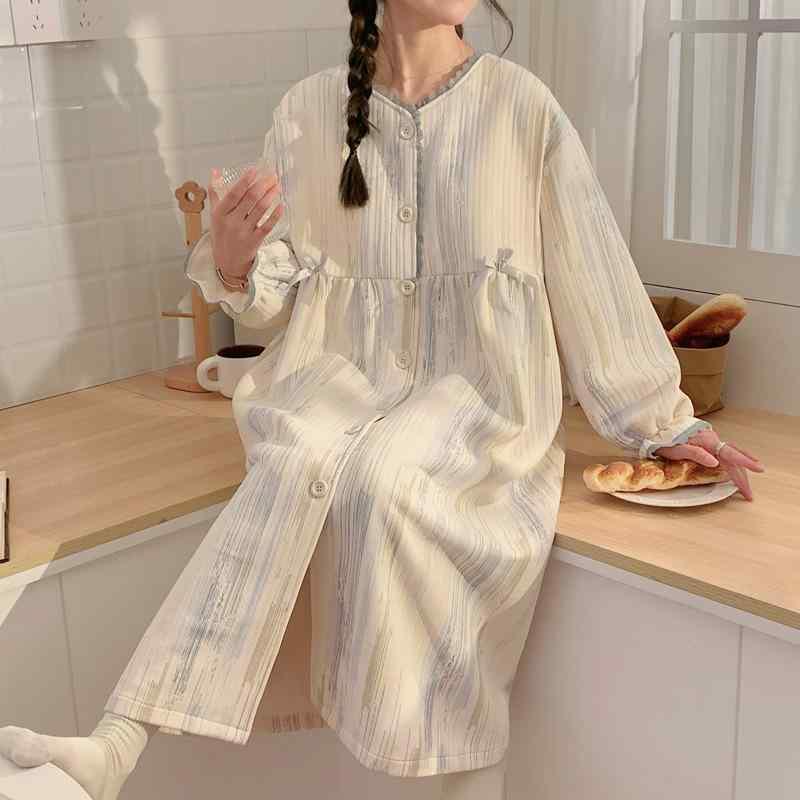 マタニティウェア レディース 授乳服 ネグリジェ パジャマ ワンピース 春秋 冬 長袖 前開き 産前 産後 授乳口付き ポリエステル ふんわり 柔らかい 暖かい 厚手 大きいサイズ ゆったり リラックス ルームウェア 部屋着 婦人服