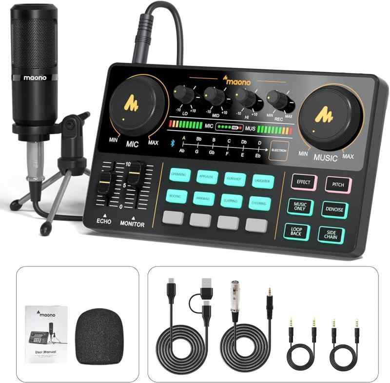 MAONO オーディオインターフェース オーディオミキサー Mixer ポータブル ポッドキャストステレオミキサー pa &amp; ステージ機器用 ミキサー マルチエフェクタープロセッサー コンパクト 配信｜トミーショップ 店