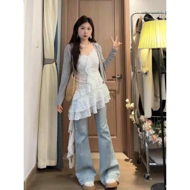 ワンピース 女性用 春夏 ドット柄 シフォン 切り替え Aライン ハイネック ノースリーブ 短丈 スカート 白色 ?? ポリエステル 街頭風 快適 休暇 リゾート スタイル 軽量 涼しい かわいい シルエット