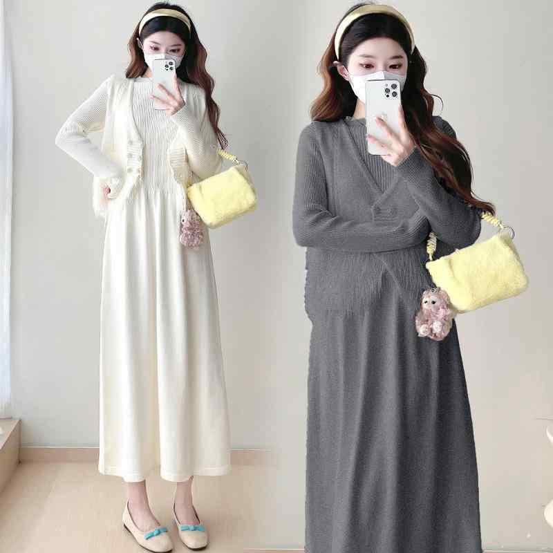 マタニティ セットアップ 秋冬 編み物衣裳 前掛けスコート レディース 妊婦服 含ませる服 産前産後 ゆったり 体型取りまかなう 韓国風 愛くるしい 今めかしい 雅びやか 好いたらしいめ