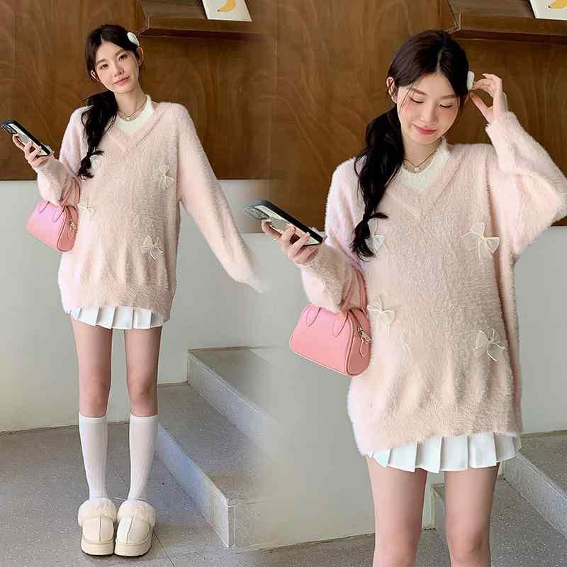 ニット レディース マタニティ 秋冬 セットアップ 妊婦服 長袖 トップス プリーツスカート ミニスカート ゆったり かわいい 韓国風