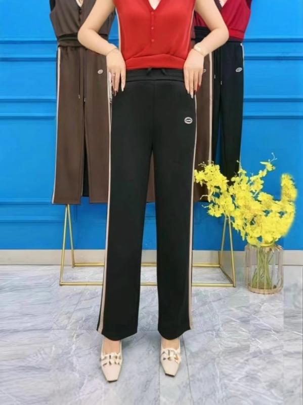 パンツ レディース ズボン ストレートパンツ 高腰 伸縮性 ポリエステル ブラック 黒 ブラウン 茶色 ゆったり 大きめサイズ ポケット付き カジュアル スタイル 秋冬
