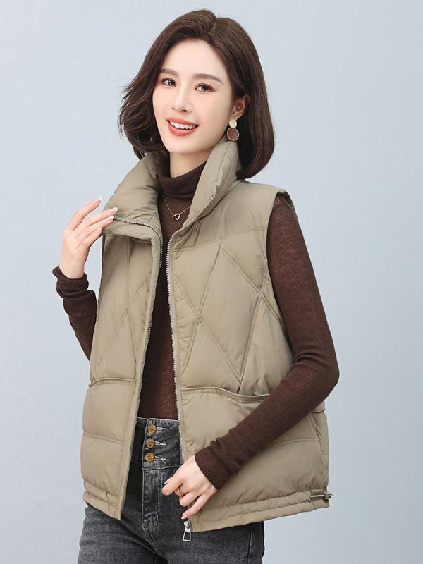落ち込むより良い レディース おっ母さん 向け ゆったり 大いさ 90% ホワイトダックダウン 中綿 防寒 保温 ノースリーブ 上衣 黒いこと 赤いこと カーキ