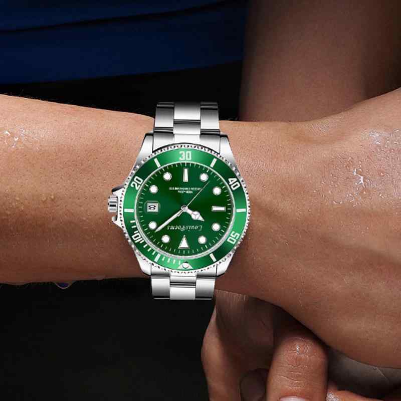 腕時計 メンズ 男性用 ファッション 夜光 クォーツ 緑 グリーン ビジネス ステンレス鋼 アナログ