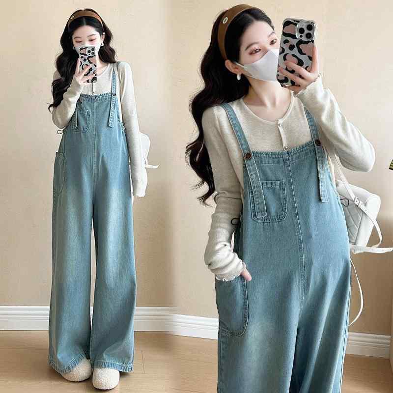 マタニティ ニット トップス デニム サロペット パンツ セットアップ 春 ファッション 妊婦服 産前 産後 授乳服 長袖 無地 かわいい 韓国 カジュアル