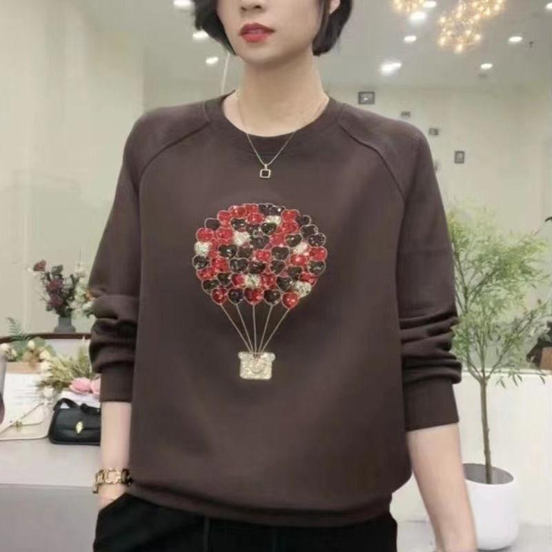 トレーナー レディース 長袖 ラウンドネック ?? ゆったり ミセス 婦人服 プルオーバー トップス 休?着 秋冬 赤色 黒色 米白色 M L XL 2XL 3XL 4XL