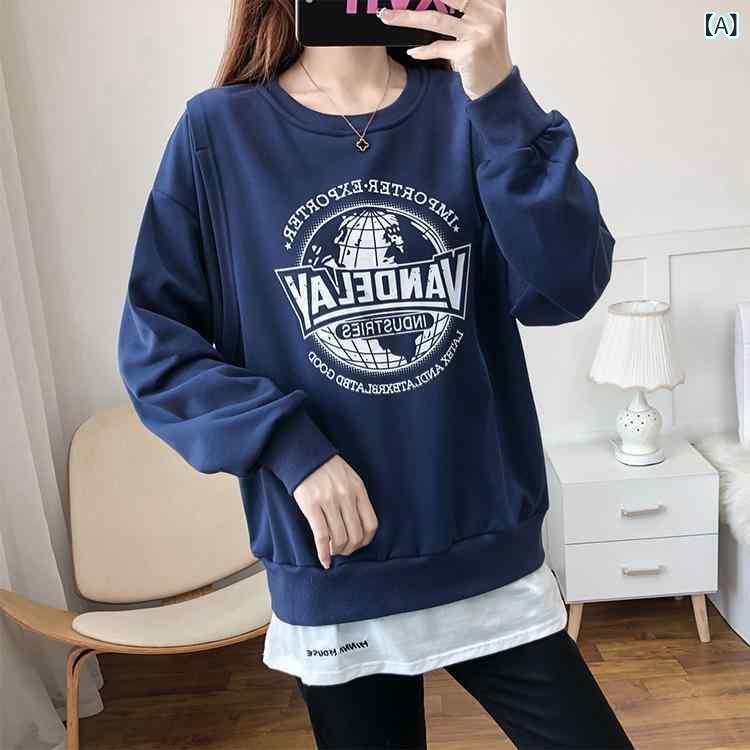 授乳服 レディース 長袖 コットン ゆったり 妊婦 授乳口付き マタニティ トップス 紺色 アンゴラ赤 L XL XXL XXXL(x3)