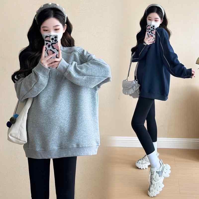 マタニティ トップス 秋冬 長袖 ゆったり スウェット 授乳服 妊婦服 コットン 部屋着 普段使い グレー 紺色