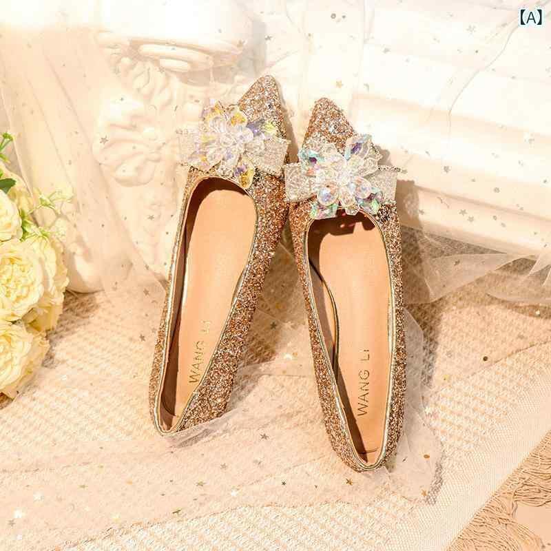 パンプス レディース フラットヒール ローヒール ぺたんこ 妊婦 婦人靴 かわいい おしゃれ 歩きやすい 痛くない 柔らかい 履きやすい スリッポン ラインストーン スエード調 シャンパン シルバー 結婚式 ウエディング ブライダル パーティー フォーマ