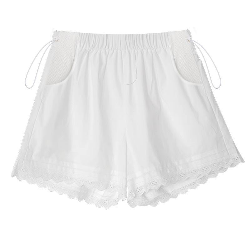 マタニティ ショートパンツ レース 花柄 夏物 高腰 腹帯 調整可能 ゆったり かわいい コットン 9分丈 黒 白 ピンク系