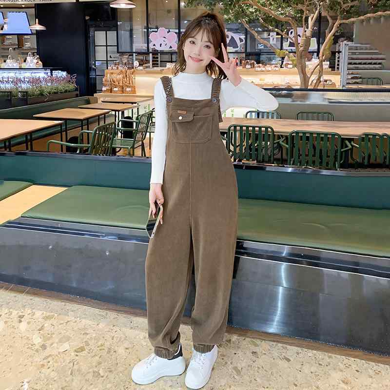マタニティウェア 秋冬 セットアップ 裏起毛 サロペットパンツ コーデュロイ ゆったり 大きいサイズ 妊婦服 授乳服 春秋冬 伸縮性 調整可能