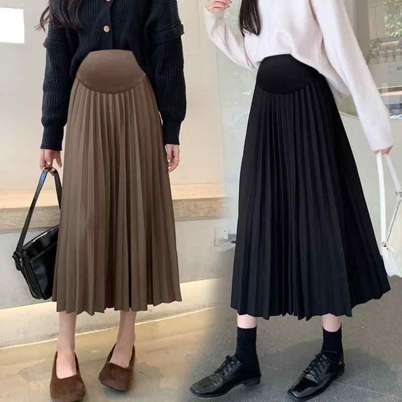 マタニティスカート 秋冬 百褶スカート ロング丈 妊婦 産前産後 ゆったりサイズ 黒 杏色 茶色 再生繊維