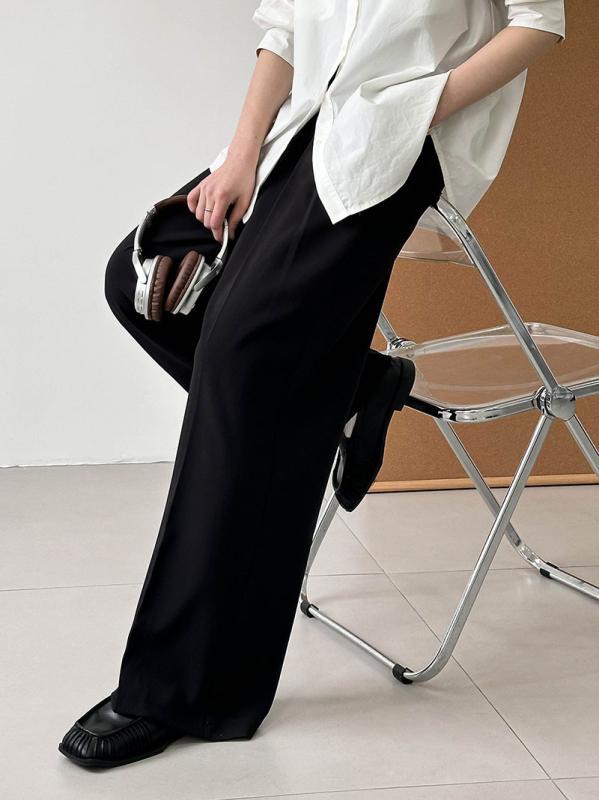 パンツ レディース 高見え ワイドパンツ ポリエステル ゆったり ストレートパンツ スラックス 美脚パンツ ブラック ベージュ 無地 オフィスカジュアル きれいめ