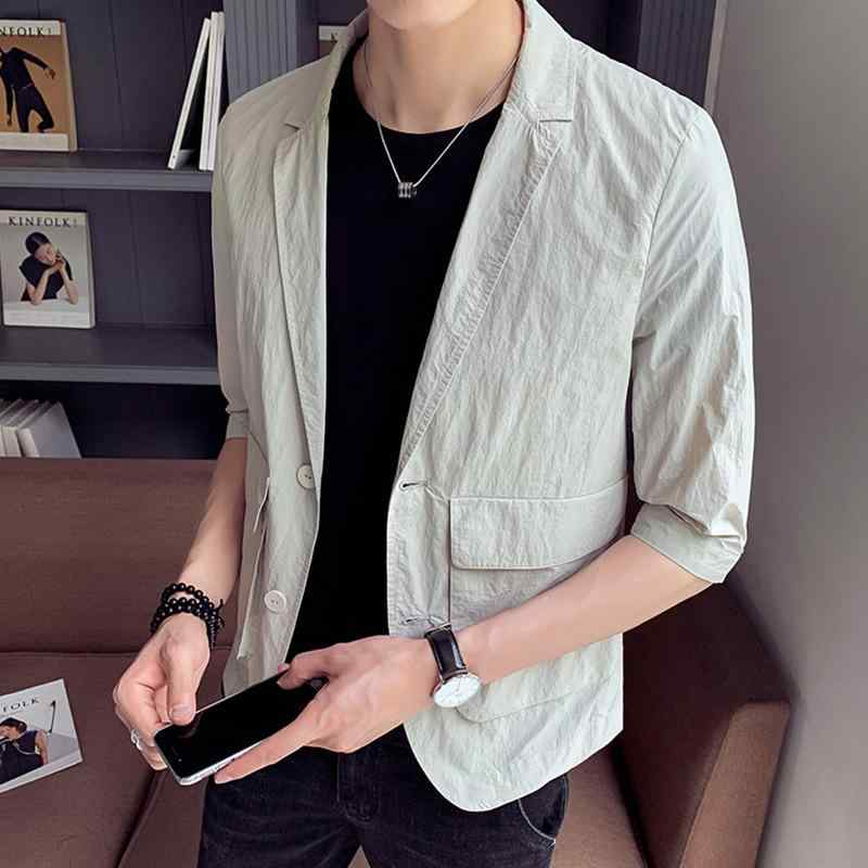 ジャケット 男性用 スリムフィット 7分袖 ブレザー プレーンカラー シングルブレスト カジュアル 春秋 綿 サイドポケット付き M L XL 2XL 3XL 4XL ライトカーキ ブラック イエロー