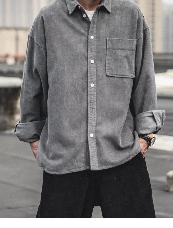 シャツ メンズ 男性用 コーデュロイシャツ ライトアウター 秋冬 レトロ ルーズ オーバーサイズ ビッグシルエット 普段使い カジュアル 防しわ 耐摩耗 ブラウン グレー ブラック