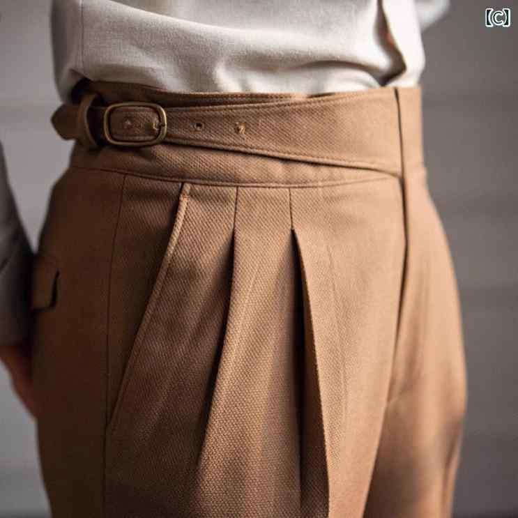パンツ メンズ 男性用 スラックス ビジネス 紳士 フォーマル ゆったり ストレート レトロ クラシック 高品質 ポリエステル100 黒 コーヒー色 ベージュ オフホワイト