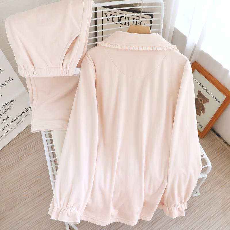 マタニティウェア 秋冬 パジャマ 上下セット 厚手 授乳服 産後 部屋着 ポリエステル あったか ピンク系 グリーン