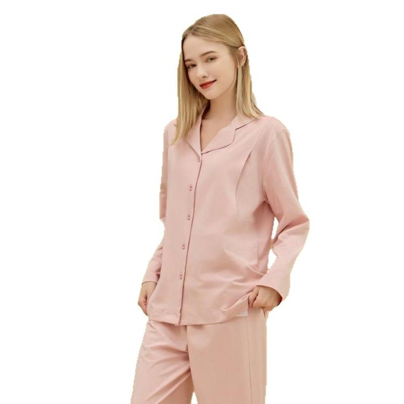 マタニティウェア セットアップ 綿100% 授乳服 産後 パジャマ ルームウェア 和服風 春夏 秋冬 厚手 薄手 ピンク系 パープル系 グリーン系 M L XL XXL 3XL シンプル 普段使い 長袖 長ズボン