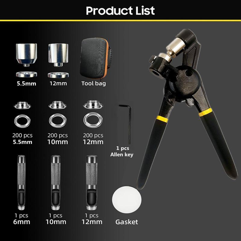 "工具 ハトメ 穴あけパンチ プライヤー 5.5mm 10mm 12mm ハトメ 各200セット 黒打ち 1個 金型 1組 シート テント