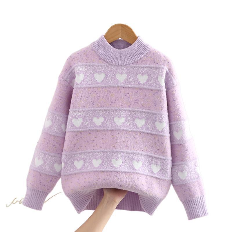 ニット キッズ 女の子 裏起毛 秋冬 厚手 子供服 セーター トップス 大人も着れる ベージュ ピンク系 パープル 140 150 160 170 180