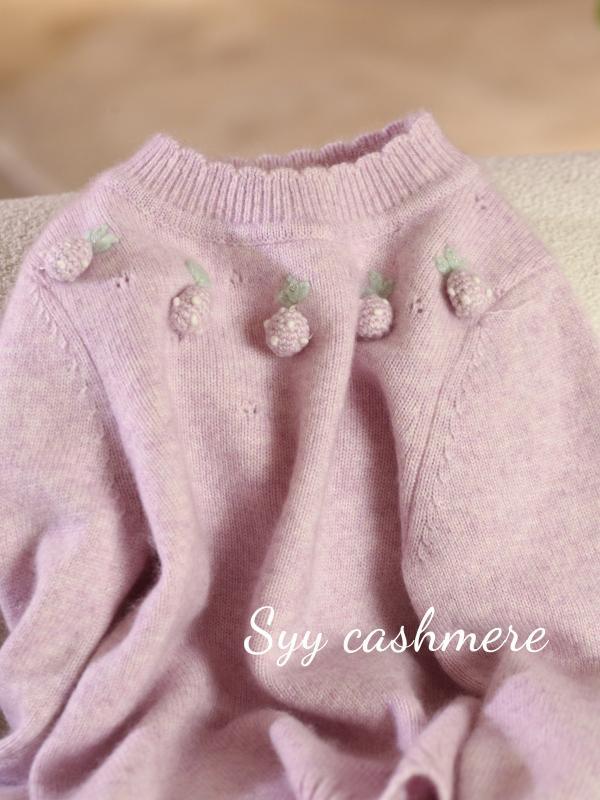 ちびっ子服 編み物・プルオーバー お嬢さん 秋冬 手編み 立体画題 人蔘 愛くるしい 紫 羊毛 あったか