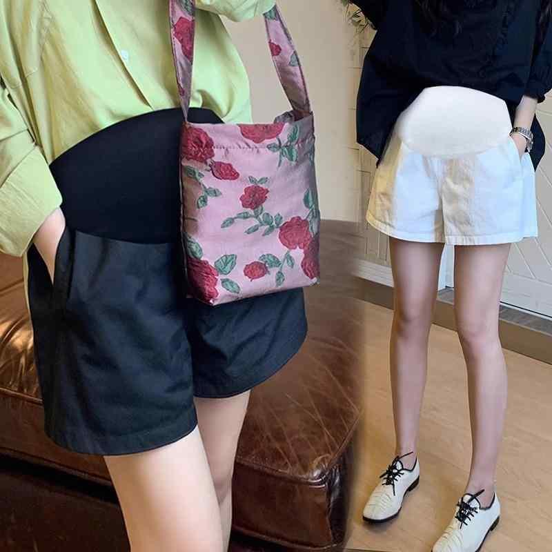 マタニティ ショートパンツ 春夏 薄手 ワイドレッグ 韓国風 ゆったり らくちん 腹当て付き レギンスパンツ 黒 白