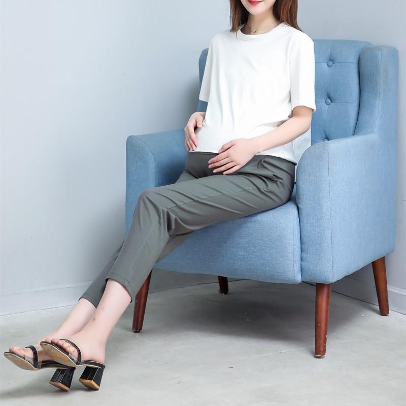 マタニティ パンツ 春夏 綿麻 ワイドレッグ 妊婦 9分丈 ゆったり 楽ちん 大きいサイズ カーキ色 緑色 青色 黒色
